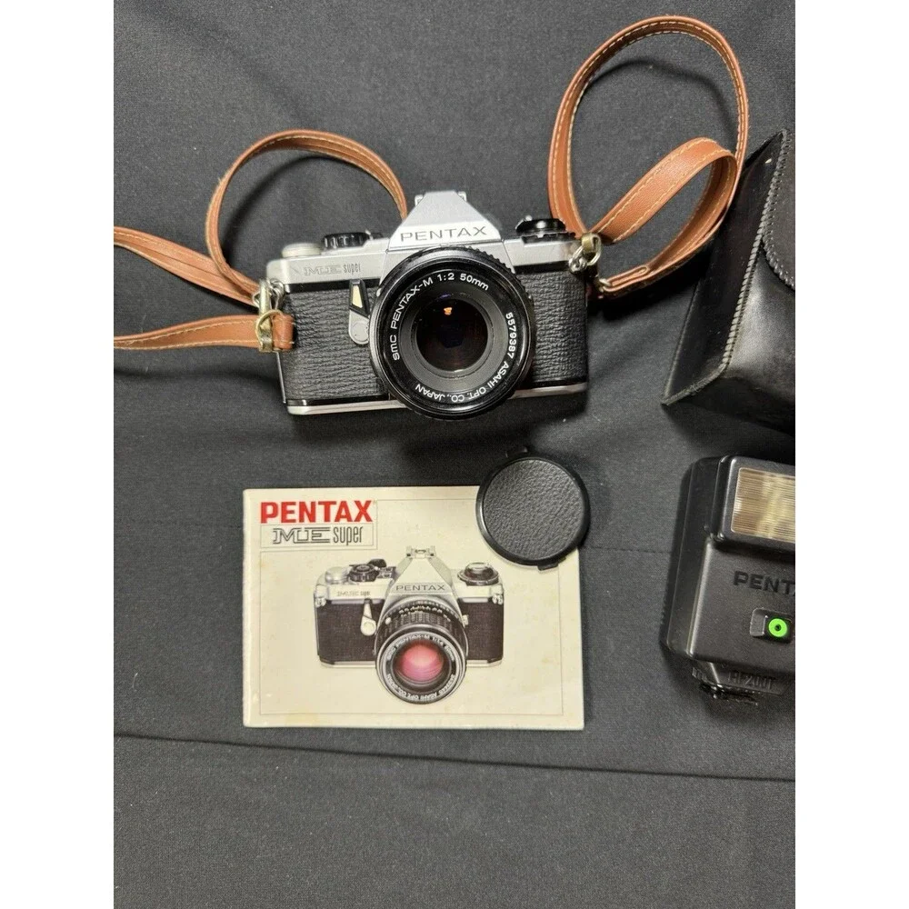 Pentax ME Super Film Camera with PENTAX-M 1.2 / 50mm Lens, Strap, AF 200T Flash